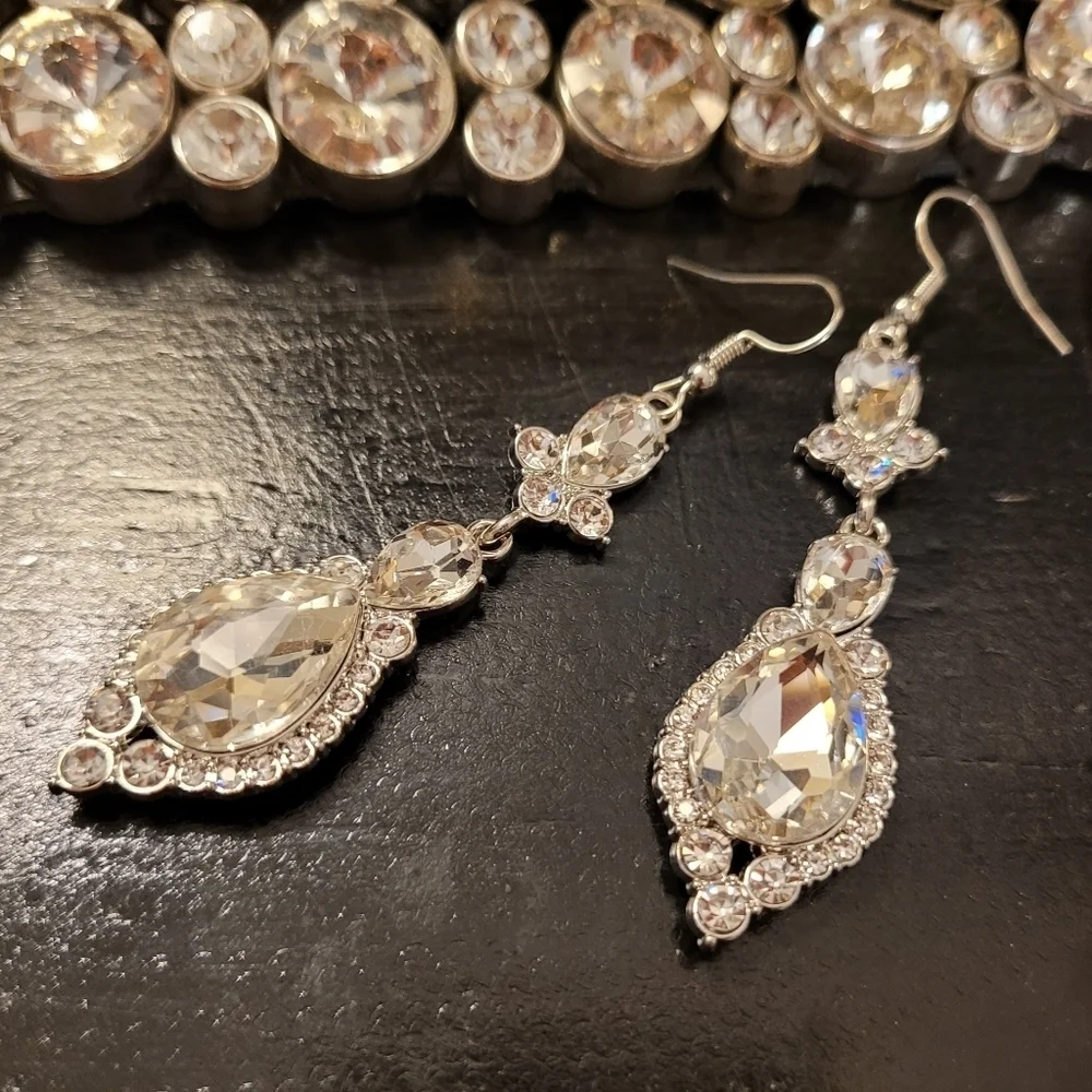 Vintage Aurora Borealis Crystal Silver Chandelier Drop Earrings